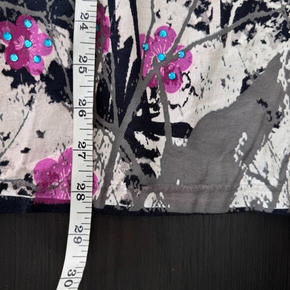 Christian Audigier Crystal Rock Top Womens XS Crane Blossom Y2K Tunic Shirt Tee - Picture 11 of 12